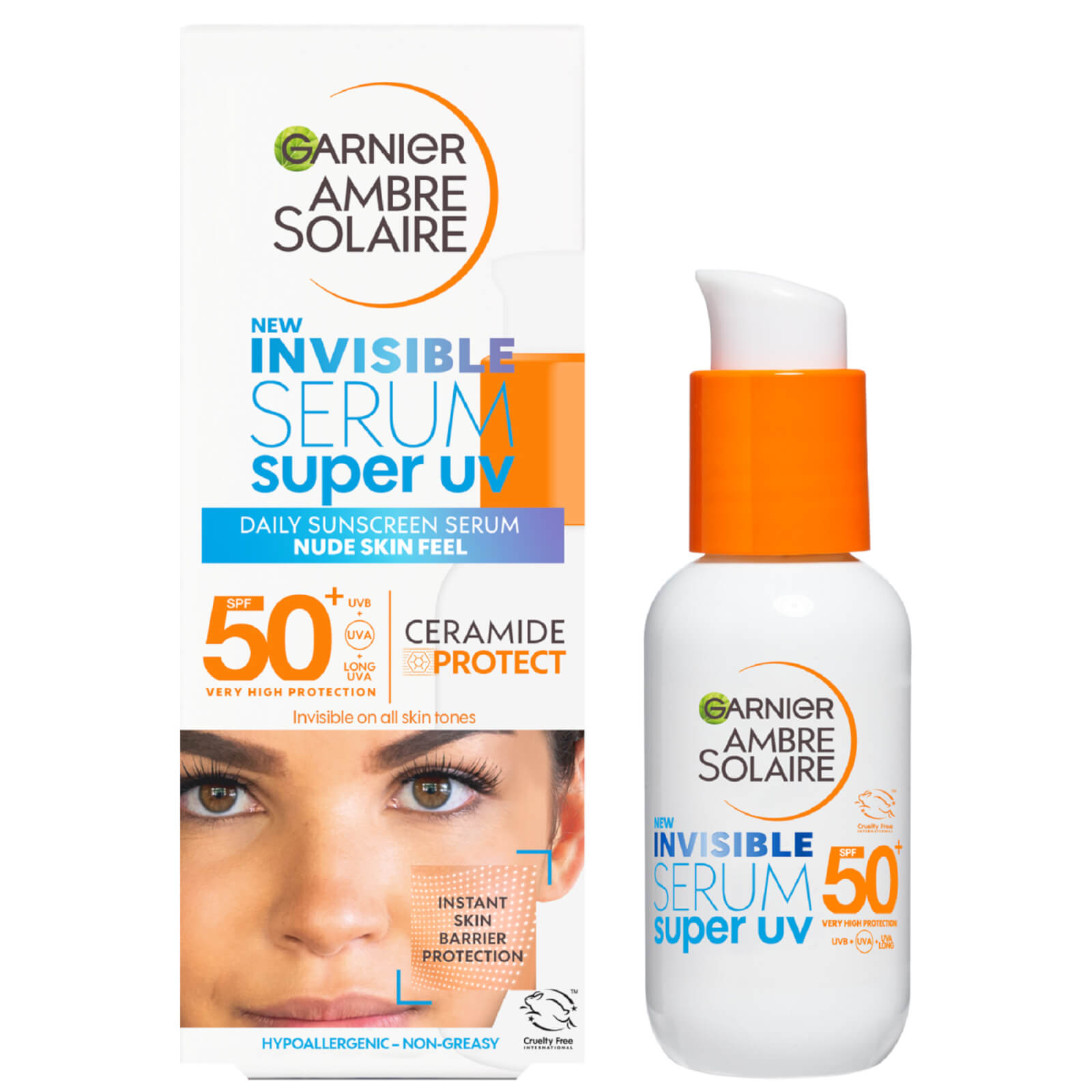 Garnier Ambre Solaire Spf 50+ Super Uv Invisible Face Serum 30ml In White