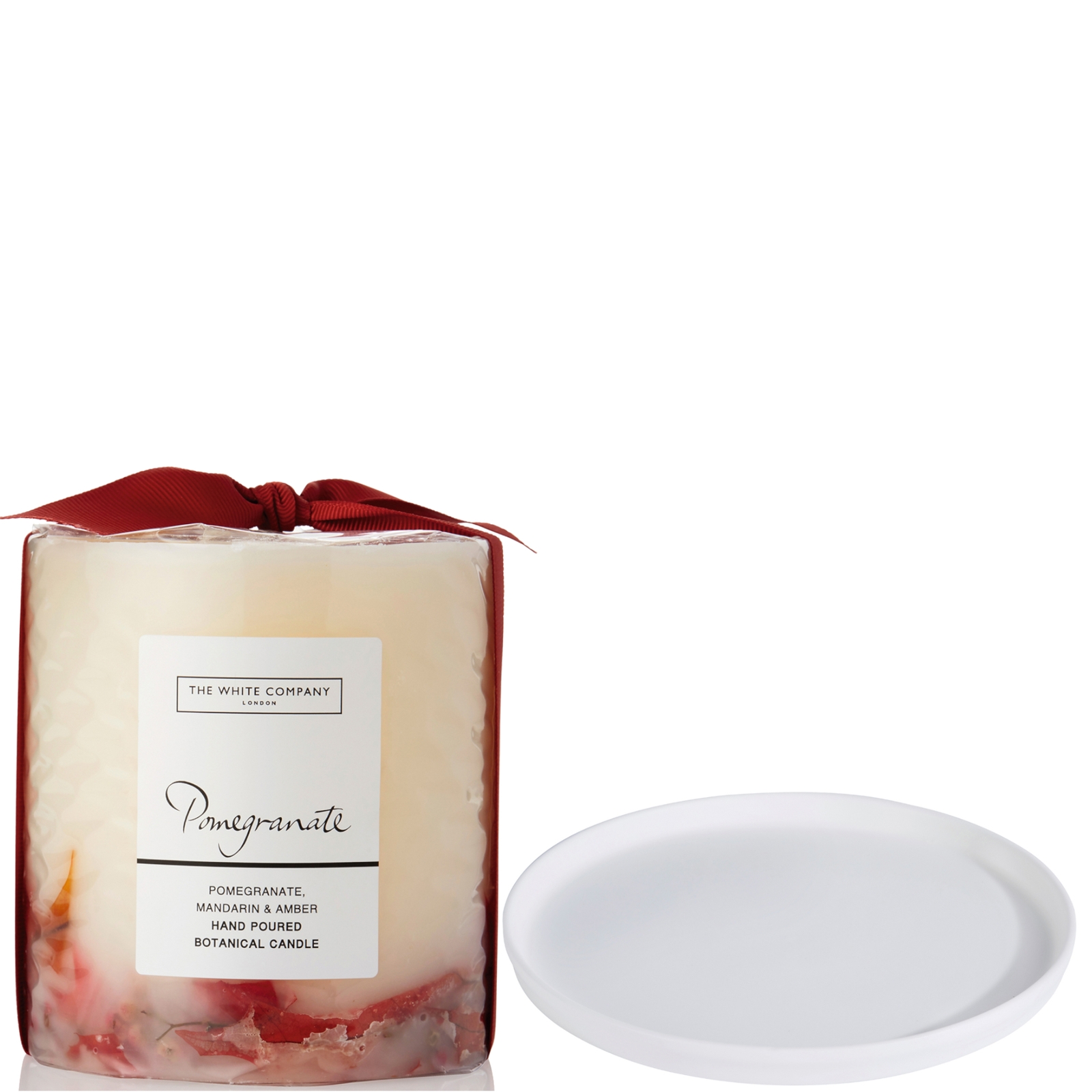 The White Company Pomegrante Botanical Candle And Plate - Medium In Red
